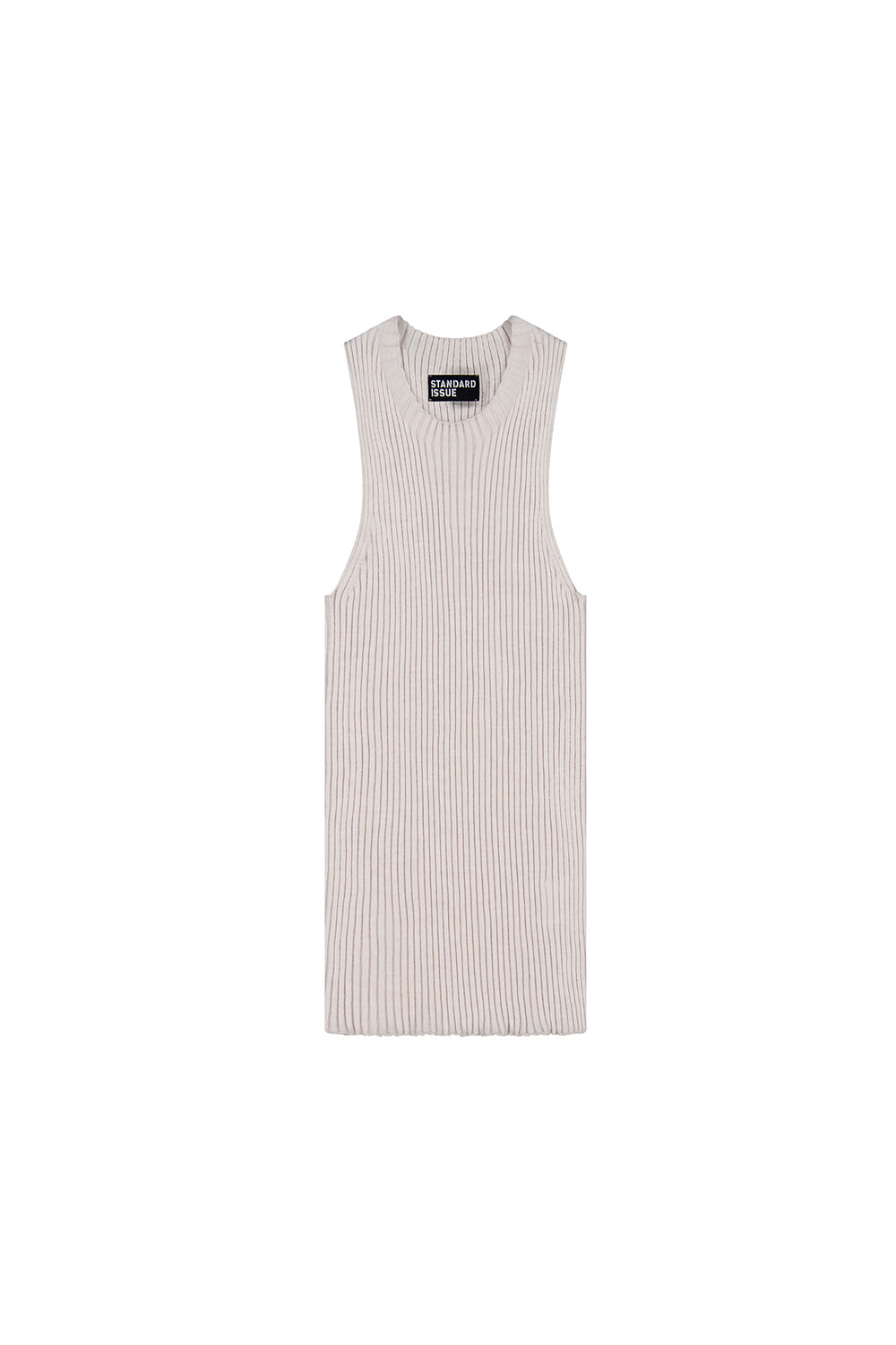 White rib crew tank top against a white background.