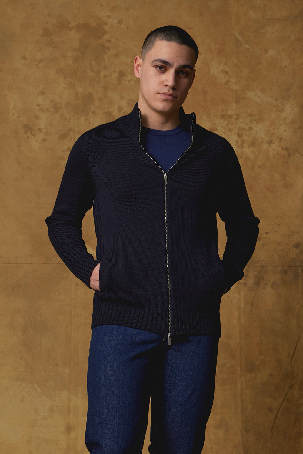 Standard Issue Men's Merino Zip Through Jacket in Navy