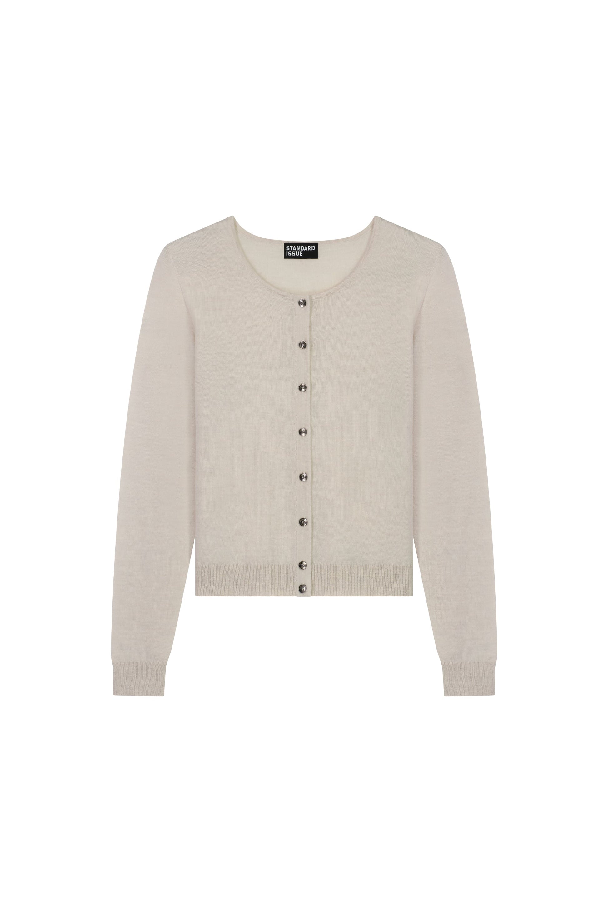 Standard Issue Merino Crop Crew Cardi in Alabaster White