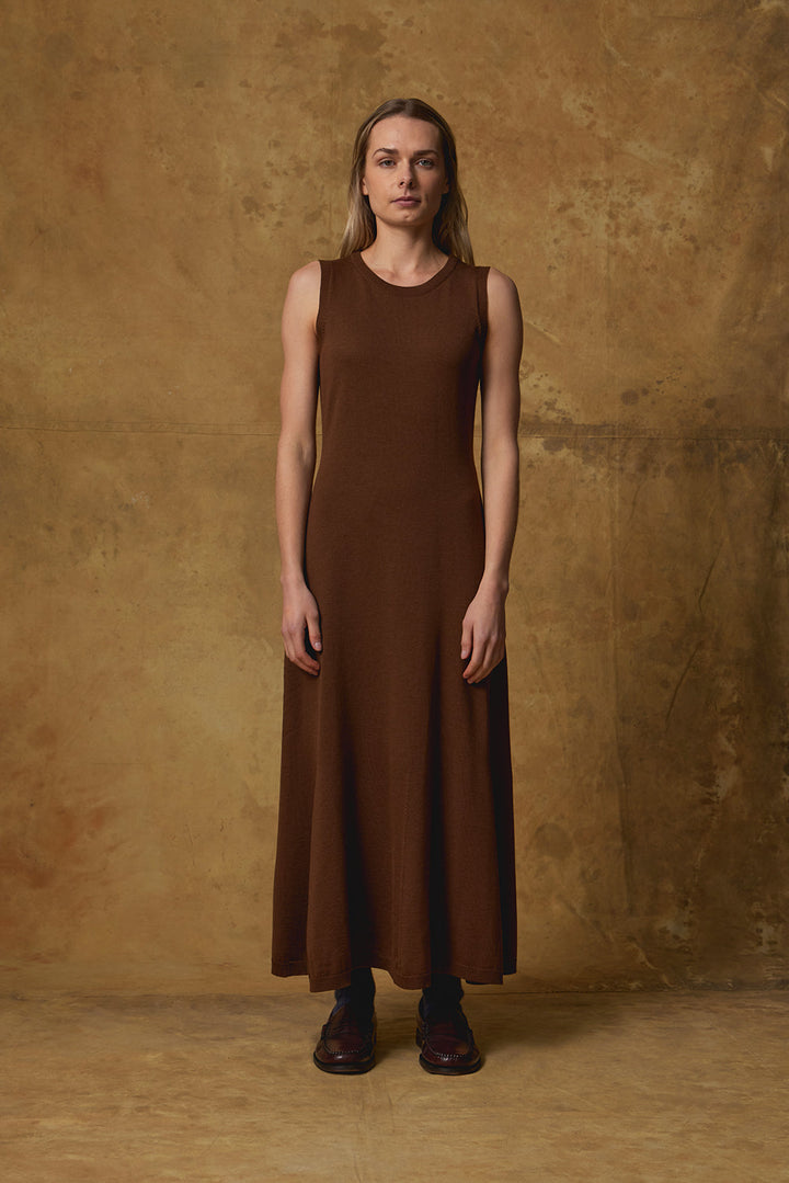 Standard Issue Merino Flared Dress in Bracken Brown