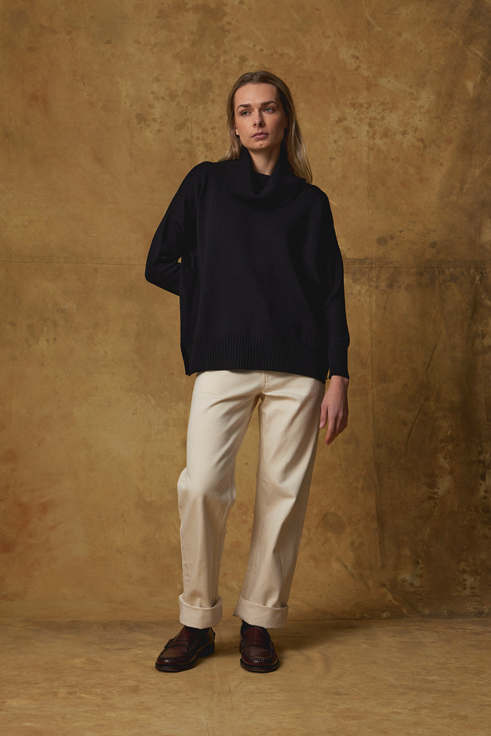 Standard Issue Merino Funnel Neck Jumper in Black