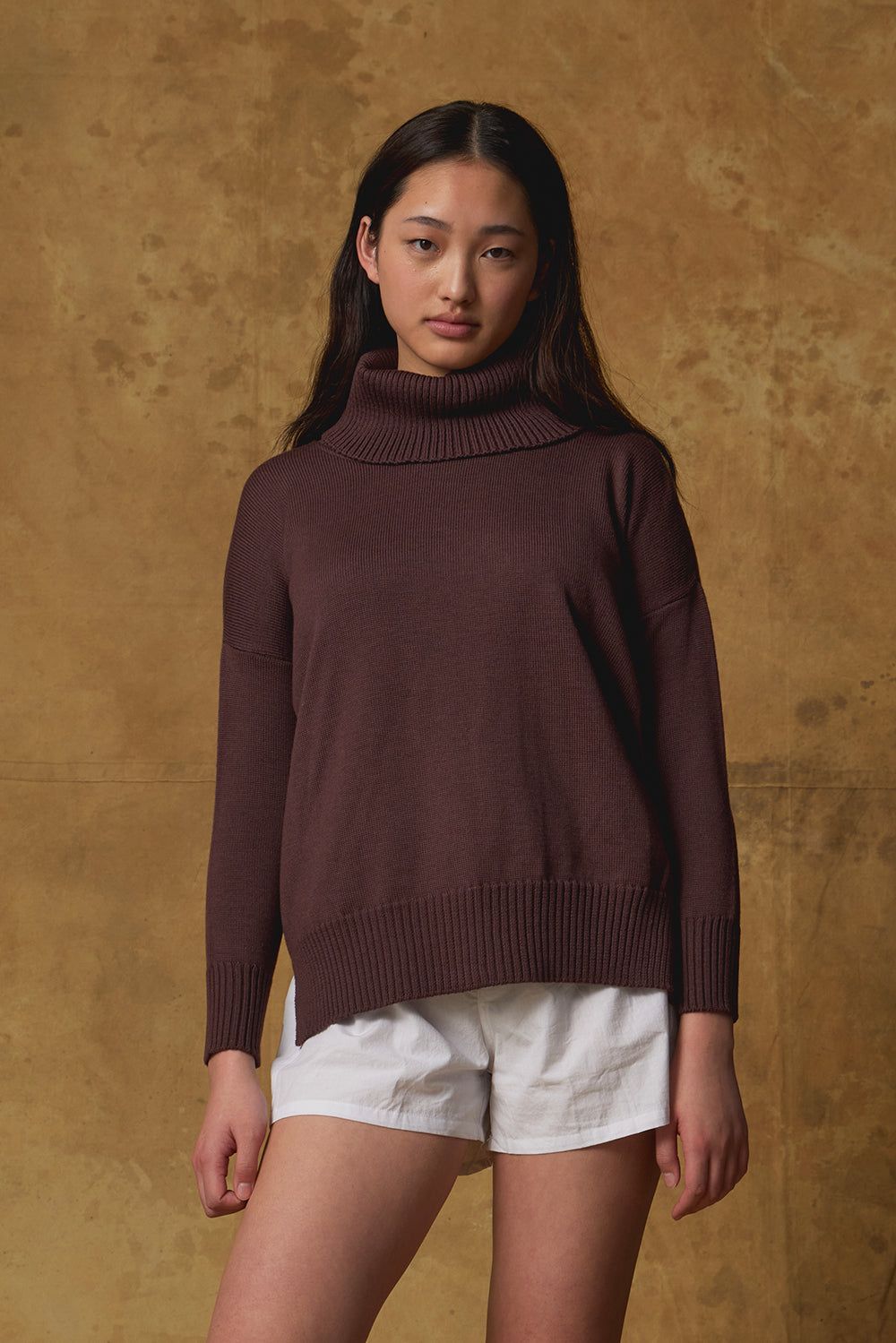 Standard Issue Merino Funnel Neck Jumper in Grape Purple