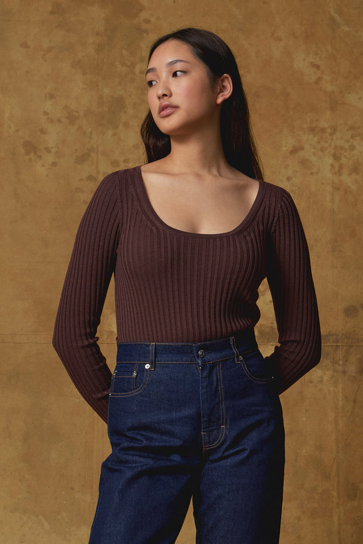 Standard Issue Scoop Neck Top in Grape Purple
