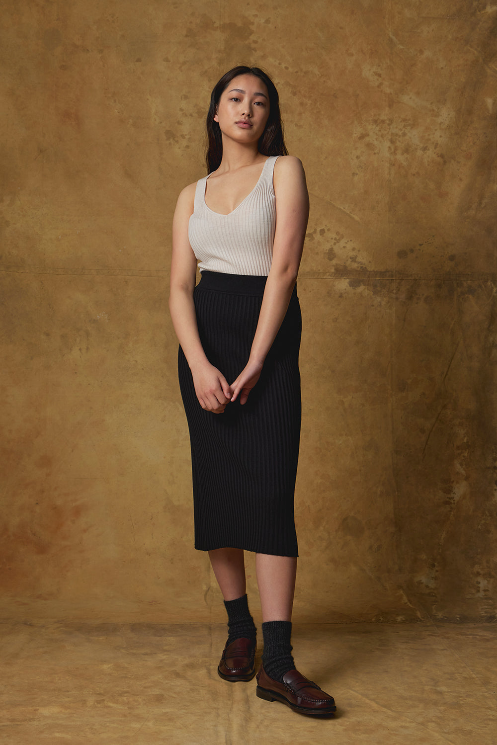 Standard Issue Merino Rib Midi Skirt in Black