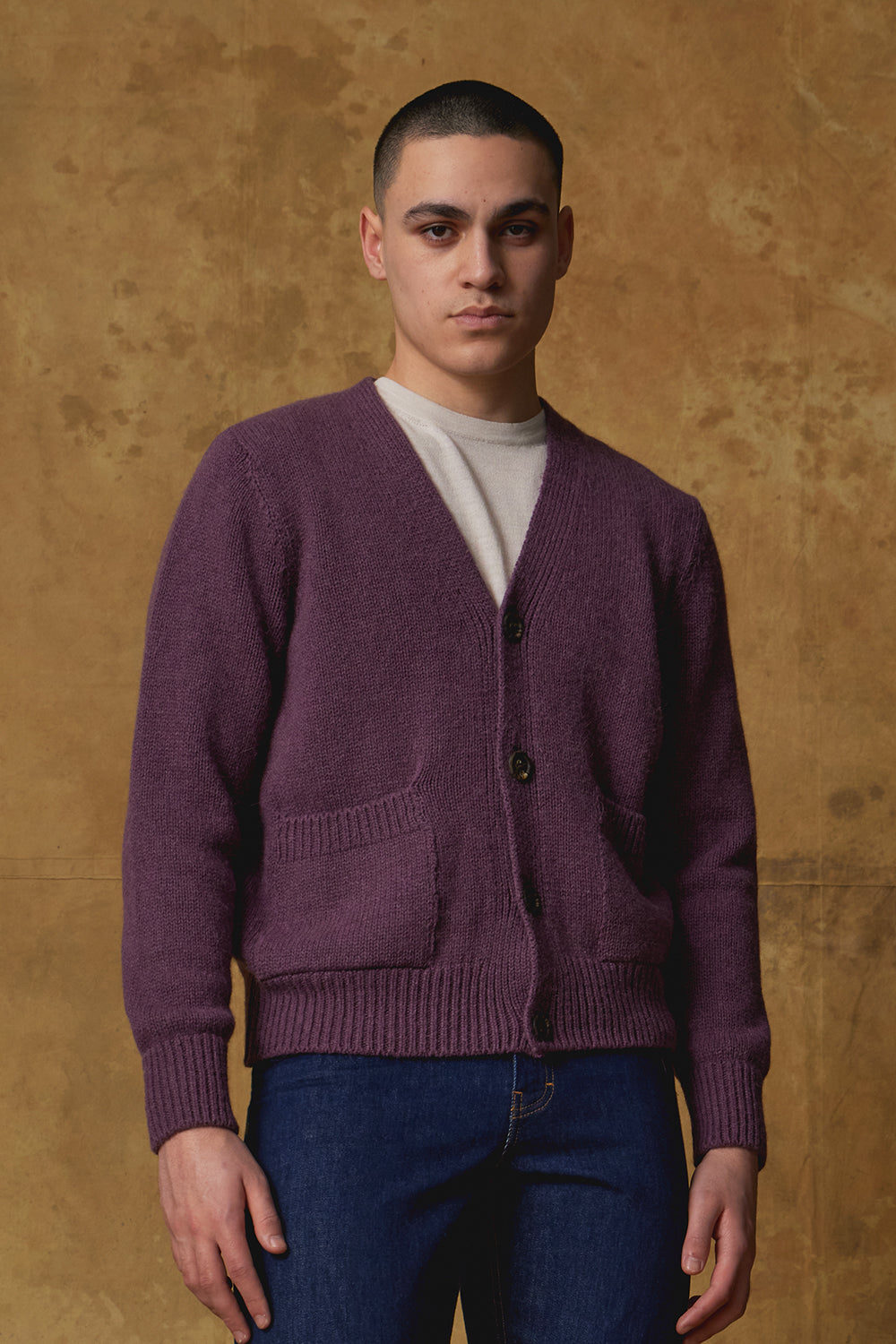 Standard Issue Alpaca Blend Cardigan in Damson (Purple)