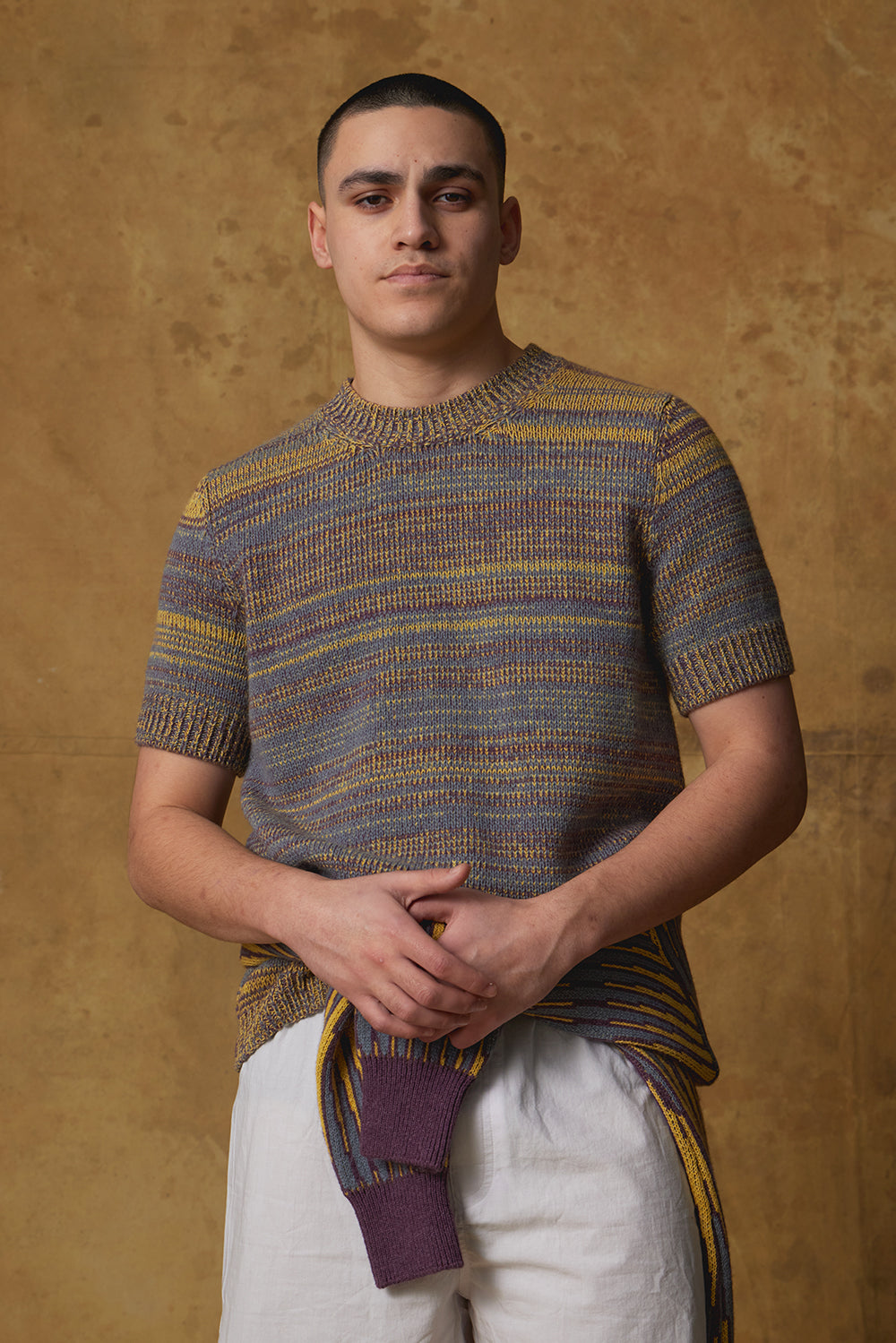 Standard Issue Alpaca Blend Unisex T-Shirt in Floss (Mix of Purple, Yellow and Blue)