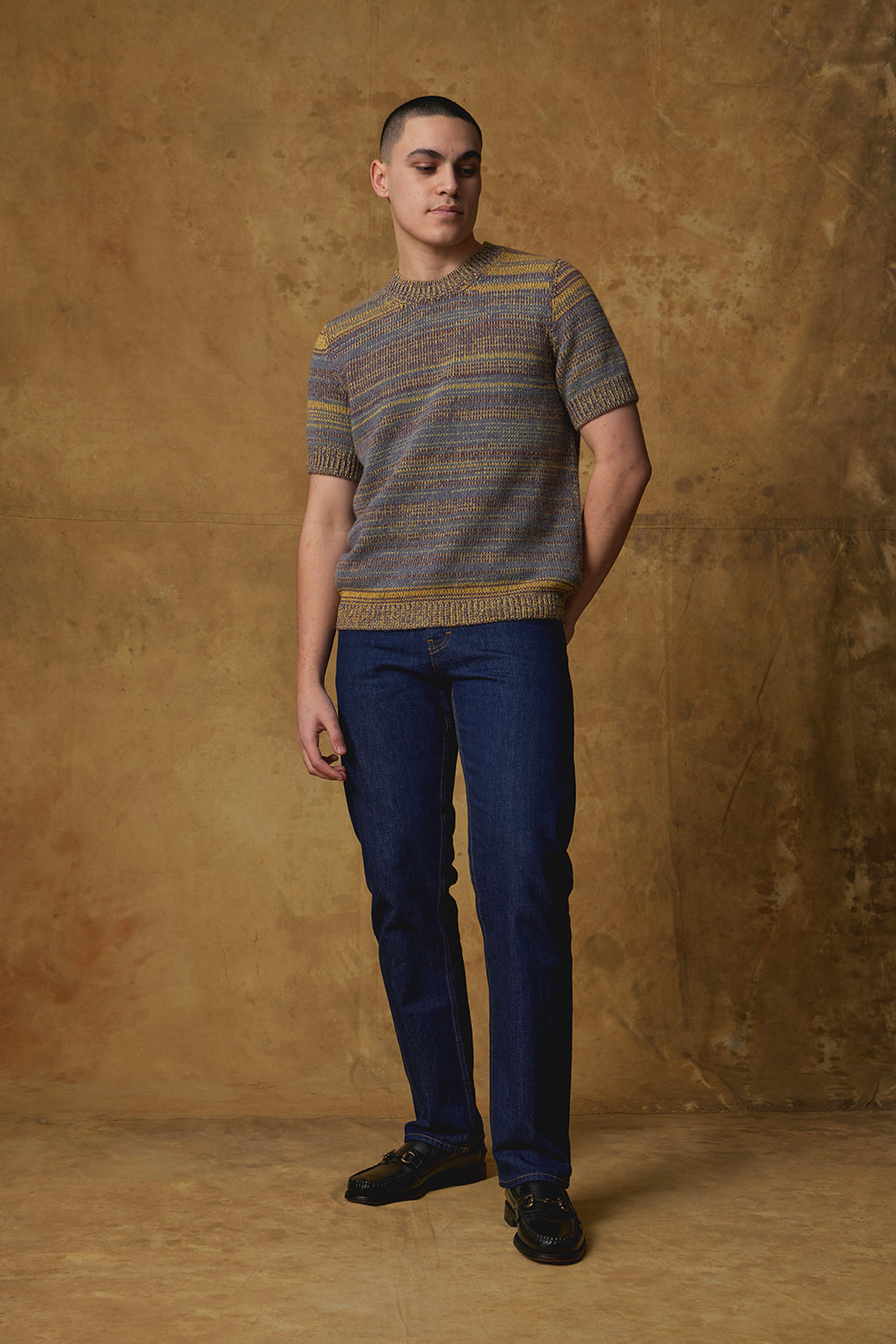 Standard Issue Alpaca Blend Unisex T-Shirt in Floss (Mix of Purple, Yellow and Blue)