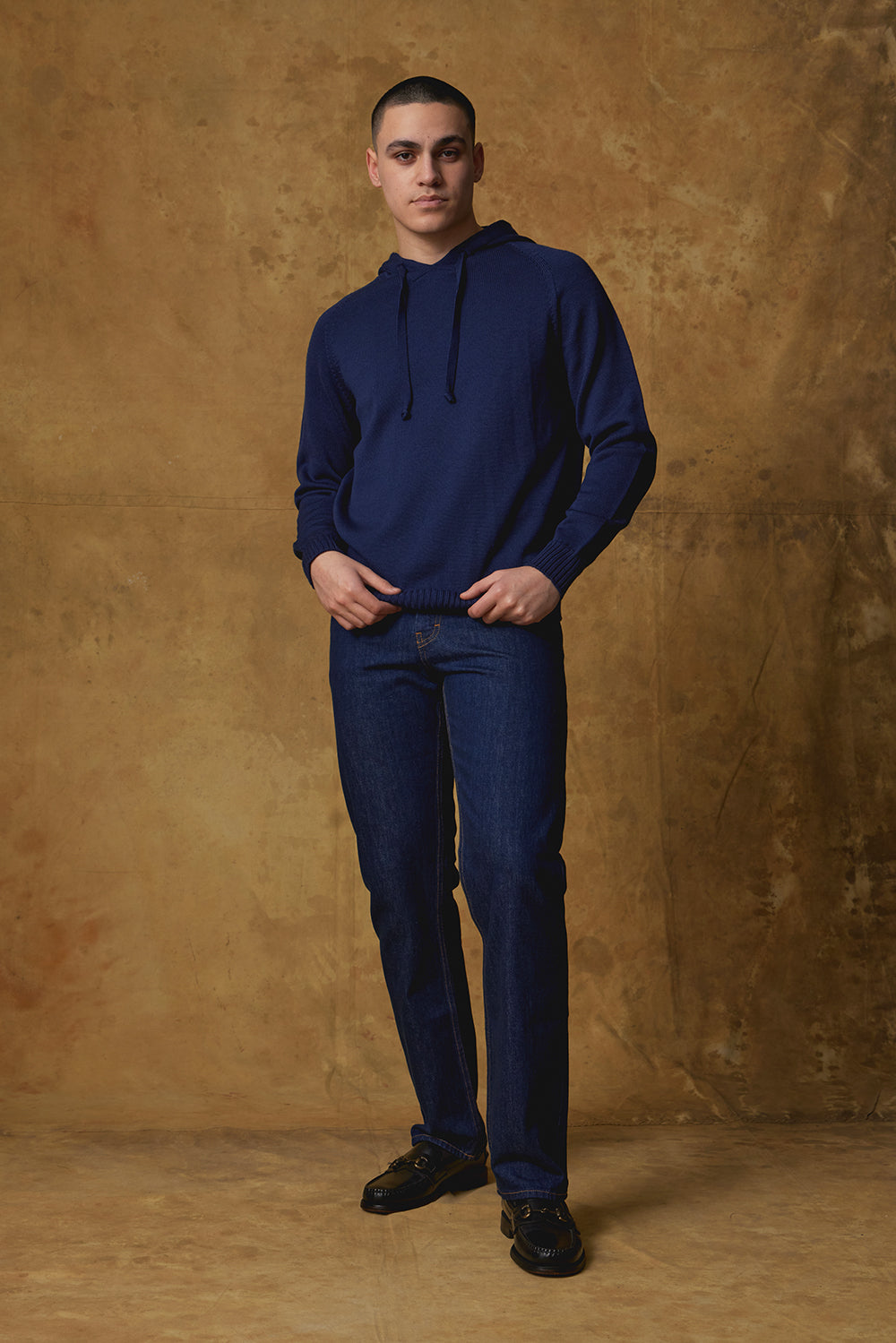 Standard Issue Merino Hoodie in Oxford Blue
